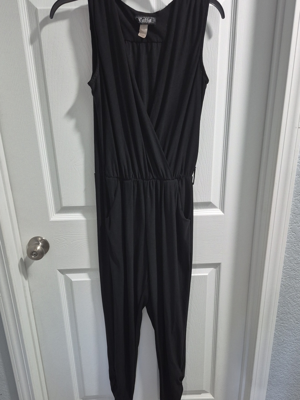 Valia Black Sleeveless Wrap-Front One-Piece Bodysuit